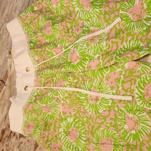 Lilly Pulitzer The Beach Sun Lions green & pink linen drop waist pants size XL